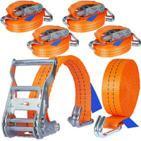 INDUSTRIE PLANET 4 komada zateznih traka s račnom, nosivosti 2000 kg, duljine 6 m, s kukama, narančaste boje, širine 35 mm, 2t 2