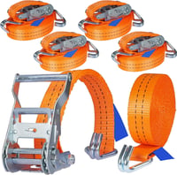 INDUSTRIE PLANET 4 db 2000 kg teherbírású rögzítő heveder csörlővel, 6 m hosszú, kampós, narancssárga, 35 mm széles, 2t 1