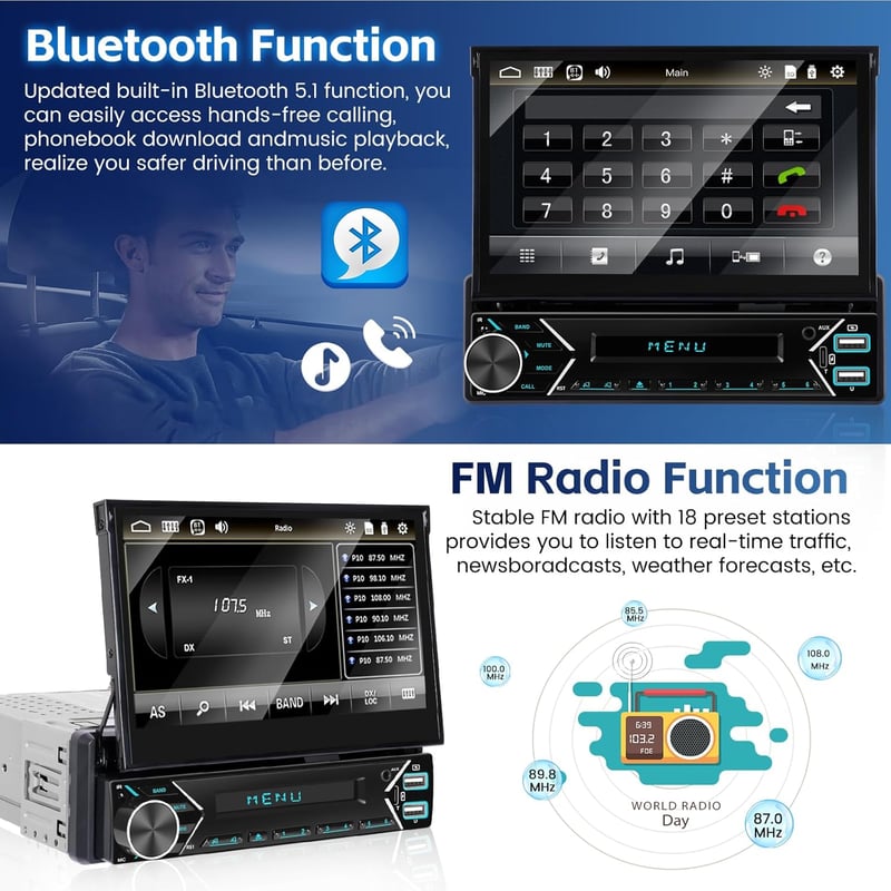 Inefala 1DIN Autórádió Carplay Wireless 7" Kijelzővel Bluetooth USB