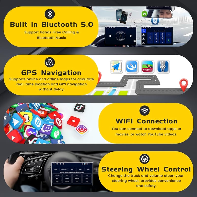 Inefala 2024 9" Android 13 Autórádió 4GB+64GB CarPlay GPS WiFi