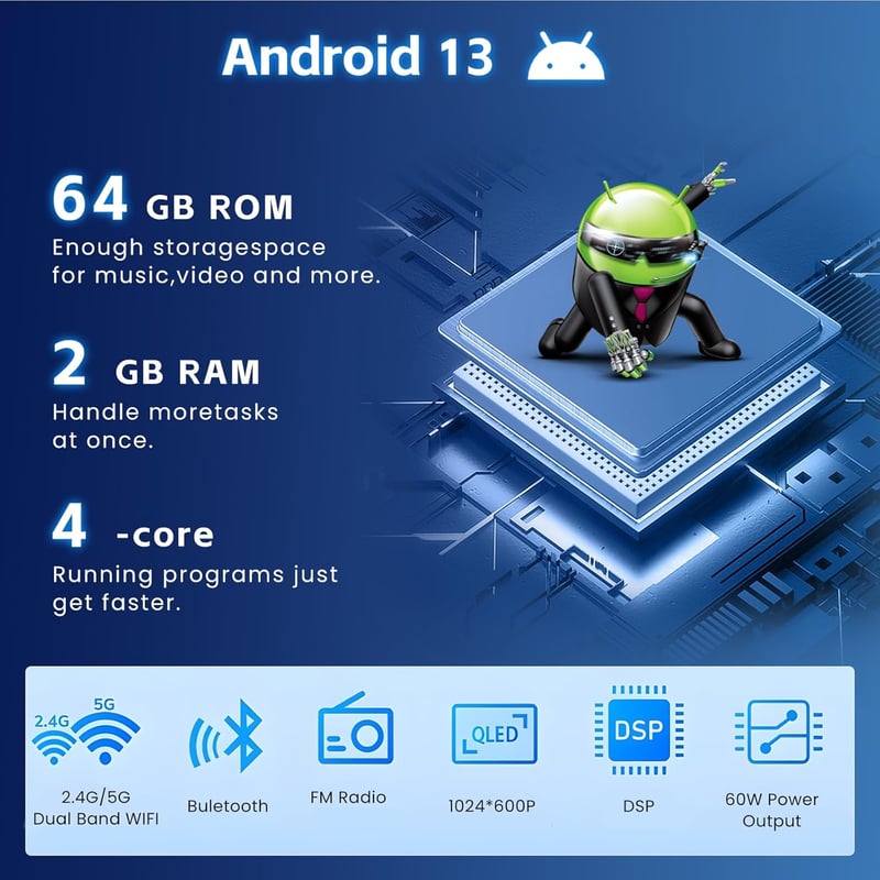 Inefala 7" Android Autórádió Kijelzővel, Wireless CarPlay, GPS és Tolatókamera