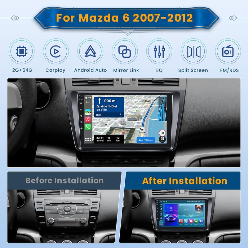 Inefala 9" Android 15 Autórádió Mazda 6 Atenza 2007-2012 CarPlay GPS Bluetooth
