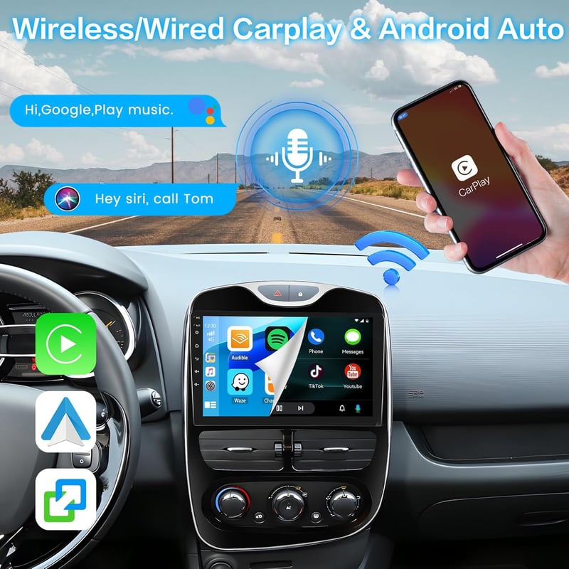 Inefala Android 15 Autórádió Renault Clio (2013-2018) - 10" Érintőképernyő, Vezeték Nélküli CarPlay, GPS Navigáció, WiFi, Bluetooth, 2GB+64G
