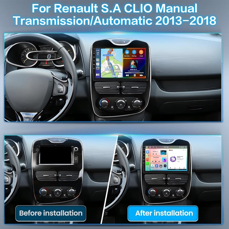 Inefala Android 15 Autórádió Renault Clio (2013-2018) - 10" Érintőképernyő, Vezeték Nélküli CarPlay, GPS Navigáció, WiFi, Bluetooth, 2GB+64G