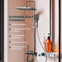 INEX Europa Zuhanyoszlop kádcsappal Titanium Black, 4 üzemmódos, négyzet zuhanyfejjel és kézi zuhannyal, nyomásfokozott víz 4