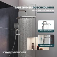 INEX Europa Zuhanyoszlop kádcsappal Titanium Black, 4 üzemmódos, négyzet zuhanyfejjel és kézi zuhannyal, nyomásfokozott víz 6