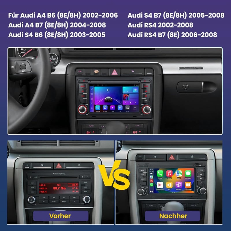 Inexaccessories Android 13 Autórádió Audi A4 S4 RS4 2002-2008 CarPlay GPS WiFi