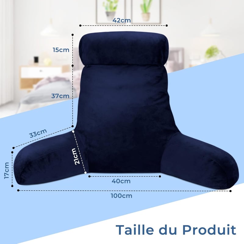 INFANZIA Sötétkék Memóriahabos Olvasópárna Karfával Ergonomikus Támogatás Kanapéhoz és Ágyhoz
