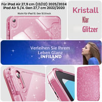 Trblietavý obal INFILAND na iPad Air 11" s priehľadnou zadnou časťou a držiakom na ceruzku – M2 2024/M3 2025/M4 2026, Air 5./4. generácia 2022/2020, ružový 8