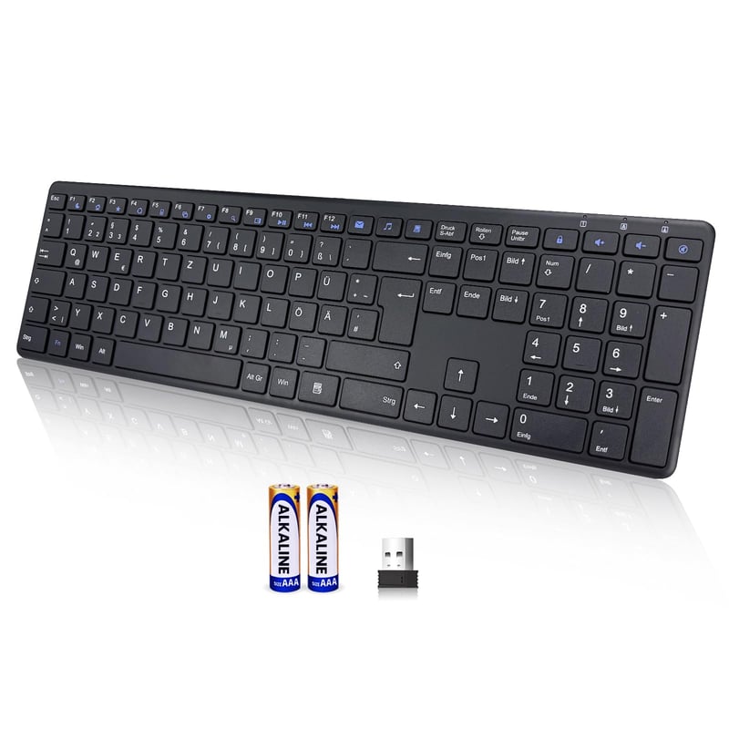 Bezdrôtová klávesnica INFINMIND, ultratenký tichý dizajn v plnej veľkosti, 19 multimediálnych tlačidiel, dlhá výdrž batérie, QWERTZ, PC, notebook, Mac, Windows