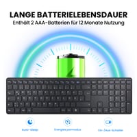 Bezdrôtová klávesnica INFINMIND, ultratenký tichý dizajn v plnej veľkosti, 19 multimediálnych tlačidiel, dlhá výdrž batérie, QWERTZ, PC, notebook, Mac, Windows 6