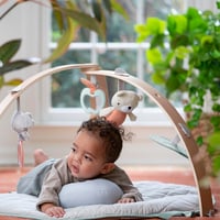 Ingenuity Cozy Spot Loamy obojstranná hracia deka s drevenou hrazdičkou, odnímateľnými hračkami, podporným vankúšikom, extra mäkká, prateľná v práčke, béžová 2
