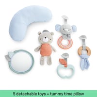Ingenuity Cozy Spot Loamy obojstranná hracia deka s drevenou hrazdičkou, odnímateľnými hračkami, podporným vankúšikom, extra mäkká, prateľná v práčke, béžová 8