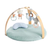 Ingenuity Cozy Spot Loamy obojstranná hracia deka s drevenou hrazdičkou, odnímateľnými hračkami, podporným vankúšikom, extra mäkká, prateľná v práčke, béžová 1
