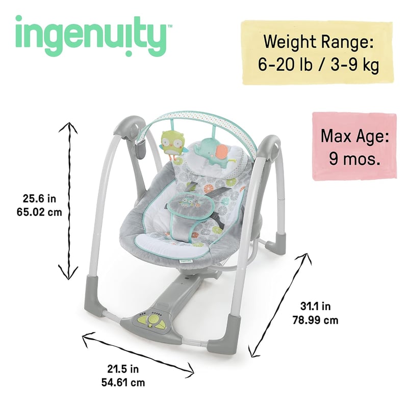 Ingenuity Hugs & Hoots összecsukható hinta 5 sebességgel és 8 dallammal