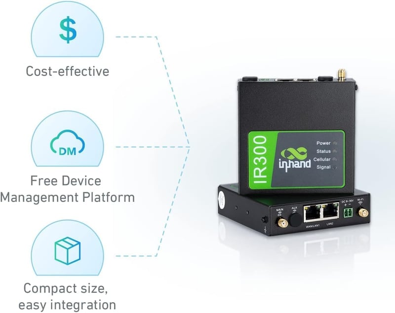 InHand IR302 Ipari 4G Router Dual SIM LTE Wi-Fi IoT VPN Felhő Kezelés