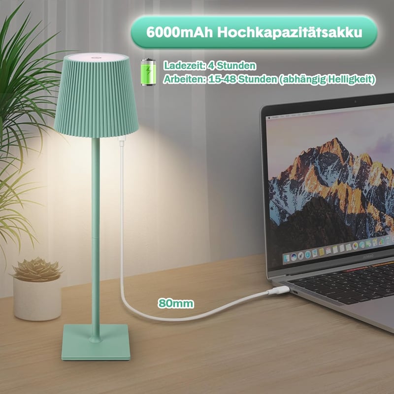 INHDBOX LED Asztali Lámpa Vezeték Nélküli 6000mAh Érintésérzékeny 3 Színhőmérséklet 2db