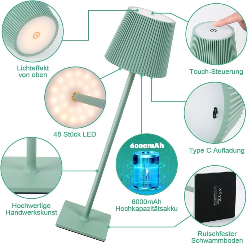 INHDBOX LED Asztali Lámpa Vezeték Nélküli 6000mAh Érintésérzékeny 3 Színhőmérséklet 2db