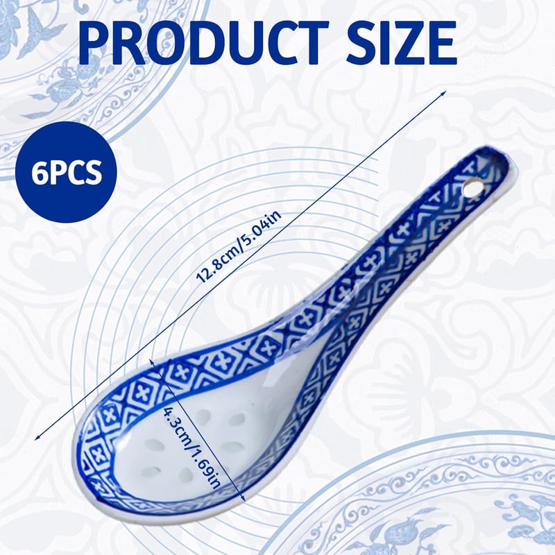 inheming 6 darabos kerámia leveskanál szett, kék-fehér porcelán kínai kanál