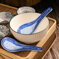 inheming 6 darabos kerámia leveskanál szett, kék-fehér porcelán kínai kanál 3