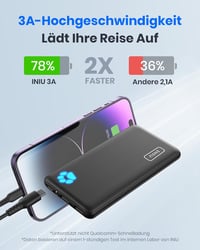 INIU 10000 mAh Ultra-vékony Power Bank USB-C, 3 kimenettel, iPhone Samsung Huawei Xiaomi - black 8