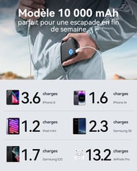 INIU 10000 mAh Ultra-vékony Power Bank USB-C, 3 kimenettel, iPhone Samsung Huawei Xiaomi - black 5