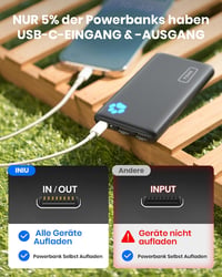 INIU 10000 mAh Ultra-vékony Power Bank USB-C, 3 kimenettel, iPhone Samsung Huawei Xiaomi - black 7