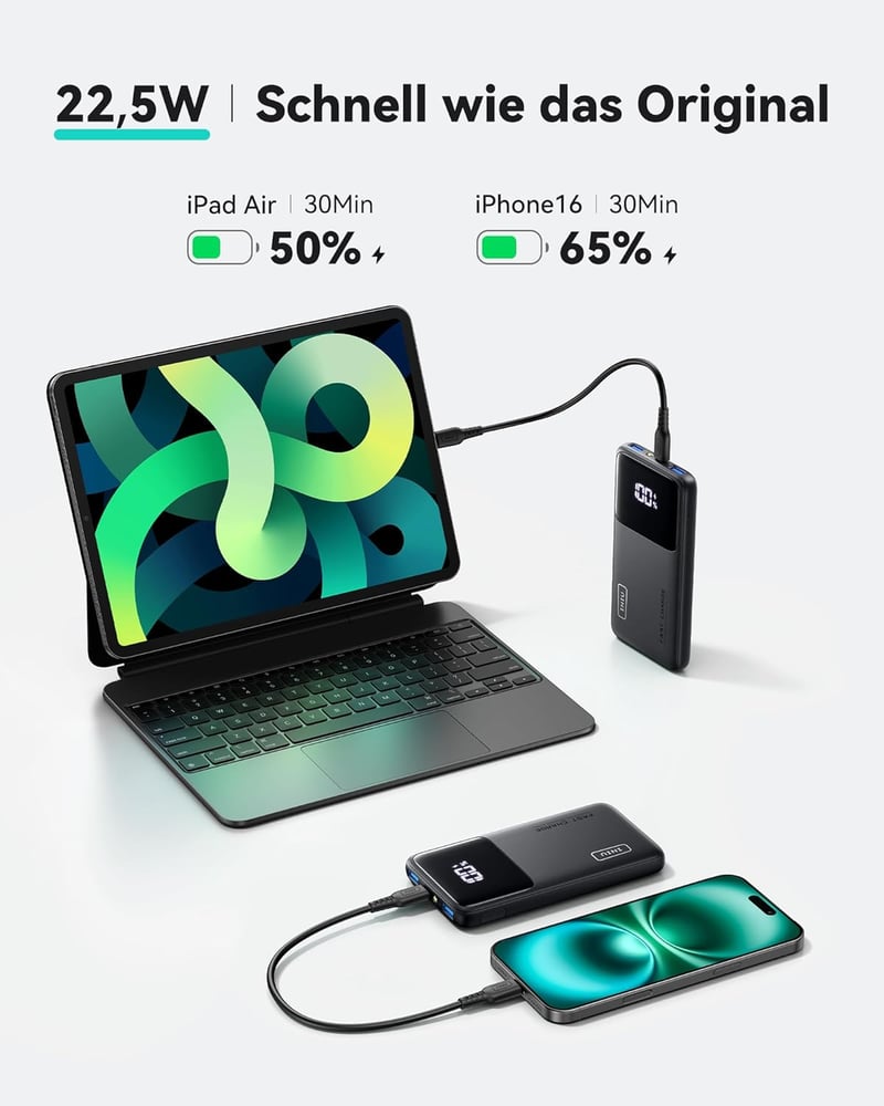 INIU 10500mAh Power Bank 18W PD3.0 QC4.0 LED kijelzővel, telefontartóval és zseblámpa funkcióval - Klassische Größe, black