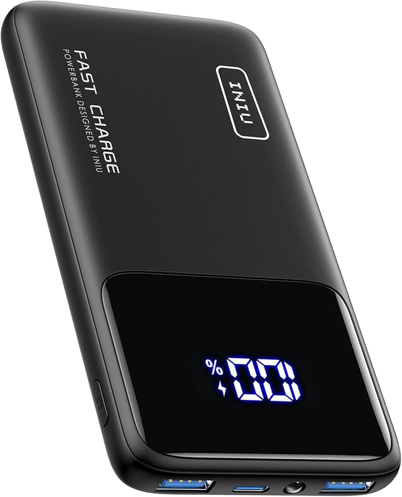INIU 10500mAh Power Bank 18W PD3.0 QC4.0 LED kijelzővel, telefontartóval és zseblámpa funkcióval - Klassische Größe, black
