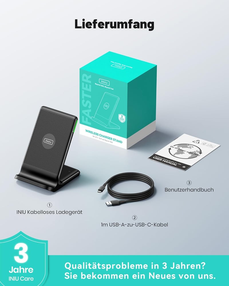 INIU 15W Qi Wireless Charger iPhone Samsung Galaxy Fast Charging Pad - 1 piece, black