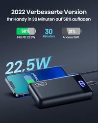 INIU 20000mAh Power Bank 22.5W USB-C PD3.0 QC4.0 LED kijelzővel iPhone Samsung iPad 2