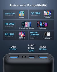 INIU 20000mAh Power Bank 22.5W USB-C PD3.0 QC4.0 LED kijelzővel iPhone Samsung iPad 7
