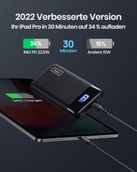 INIU 20000mAh Power Bank 22.5W USB-C PD3.0 QC4.0 LED kijelzővel iPhone Samsung iPad 3