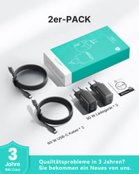 Rýchlonabíjačka INIU 30W GaN USB-C, 2 ks v čiernej farbe, s 1,5 m 60W káblom, duálny port, pre iPhone 17 16 Pro, iPad, MacBook Air, Galaxy S26, Pixel, Xiaomi 6