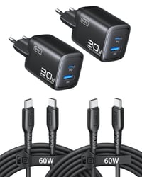 Rýchlonabíjačka INIU 30W GaN USB-C, 2 ks v čiernej farbe, s 1,5 m 60W káblom, duálny port, pre iPhone 17 16 Pro, iPad, MacBook Air, Galaxy S26, Pixel, Xiaomi 1