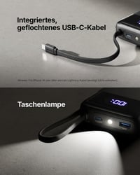 INIU 45 W prijenosna baterija 20000 mAh s ugrađenim USB-C kabelom, brzo punjenje - crna 5