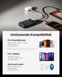 INIU 45 W prijenosna baterija 20000 mAh s ugrađenim USB-C kabelom, brzo punjenje - crna 6