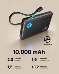 Baterie externă INIU 45W 10000 mAh cu cablu USB-C încorporat, încărcător portabil de dimensiuni mini pentru iPhone 17, 16, 15, 14 7