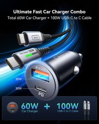 INIU 60W szivargyújtós autós töltő USB-C+USB-A, 1 m 100W kábellel 2