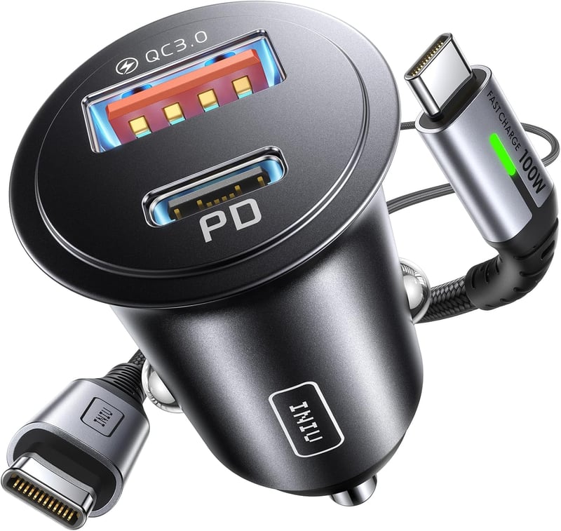 INIU 60W szivargyújtós autós töltő USB-C+USB-A, 1 m 100W kábellel