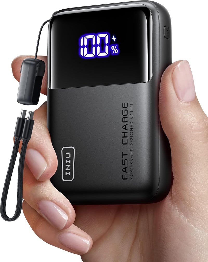 INIU power bank 65 W – 20000 mAh, beépített USB-C kábellel