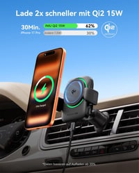 Suport Auto Magnetic INIU MagSafe cu Încărcare Wireless, Încărcător Rapid Qi2 15W, Rotire 360° pentru Grila de Ventilație, compatibil cu iPhone 17 16 15 14 13 2