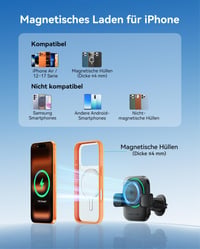 Suport Auto Magnetic INIU MagSafe cu Încărcare Wireless, Încărcător Rapid Qi2 15W, Rotire 360° pentru Grila de Ventilație, compatibil cu iPhone 17 16 15 14 13 6