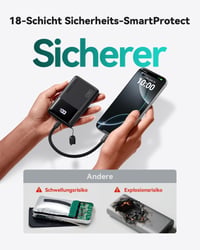 INIU Mini Powerbank 10 000 mAh, 45 W rýchle nabíjanie, s USB-C káblom – čierna 6