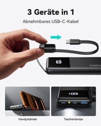 INIU Mini Powerbank 10 000 mAh, 45 W rýchle nabíjanie, s USB-C káblom – čierna 4
