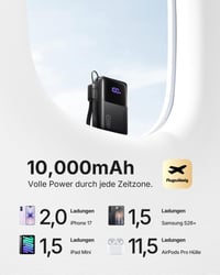 INIU Ultra Mini Power Bank 10000 mAh 45W rýchle nabíjanie s USB-C káblom, prenosná externá batéria 6