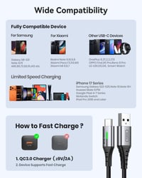 Opletený rýchlonabíjací kábel INIU USB-A – USB-C, 3,1 A – 3 ks (0,5 m + 2 m + 2 m) 7