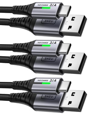 Set de 3 cabluri de încărcare rapidă INIU USB-A la USB-C, împletite, 3.1A (0,5m + 2m + 2m)