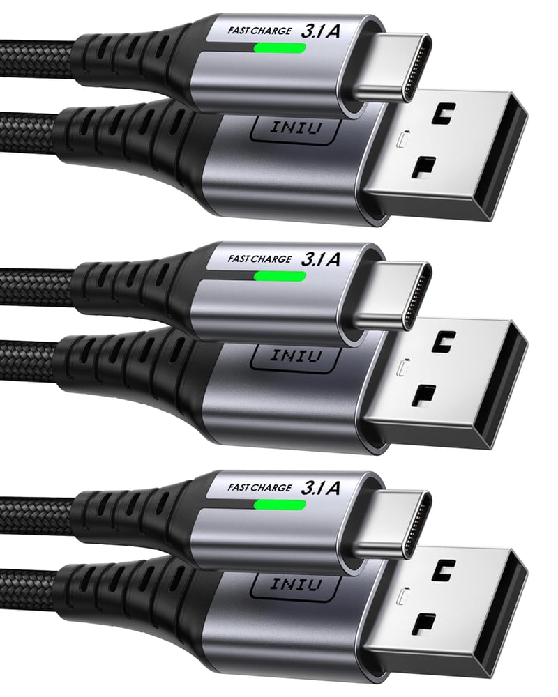 Opletený rýchlonabíjací kábel INIU USB-A – USB-C, 3,1 A – 3 ks (0,5 m + 2 m + 2 m)