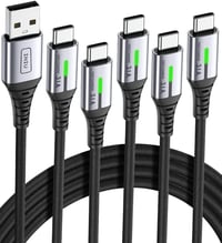 INIU USB-C kábel, 5 ks (0,5 / 1 / 1 / 2 / 2 m) USB-A na C rýchlonabíjací dátový kábel 3.1A QC 3.0 pre iPhone 15, Samsung S23, Xiaomi a Google Pixel 1